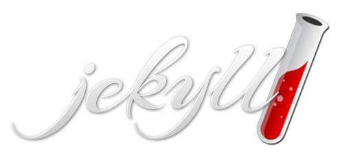 The logo for Jekyll, a static site generator. Has the word Jekyll written in flowing handwriting, and a test tube with red liquid in it.
